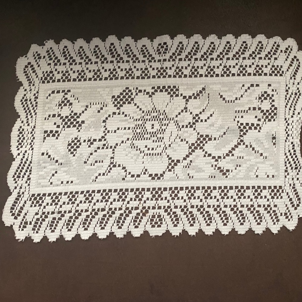 White Crochet Floral Lace Rectangle Doily Polyester Placemat 16 x 11